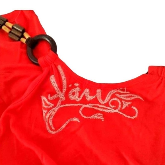 Vintage 00's Y2K HARV Red Halter Top with Wooden Rings & Beaded Details - Picture 8 of 11